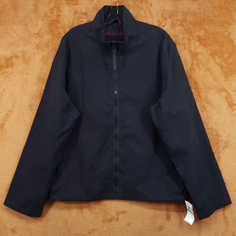 Robert Graham Jacket Mens Large Black Zip Up Lightweight Peached Stand Collar